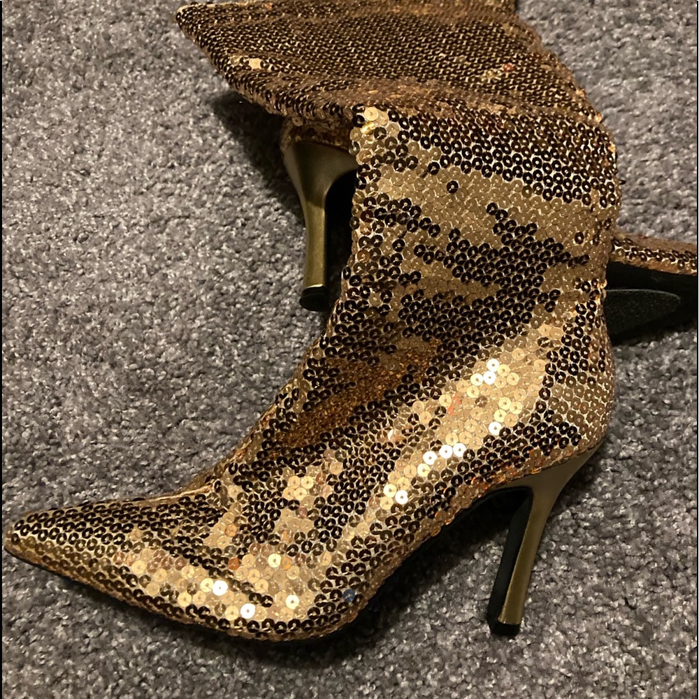 Gold sequin knee high boots